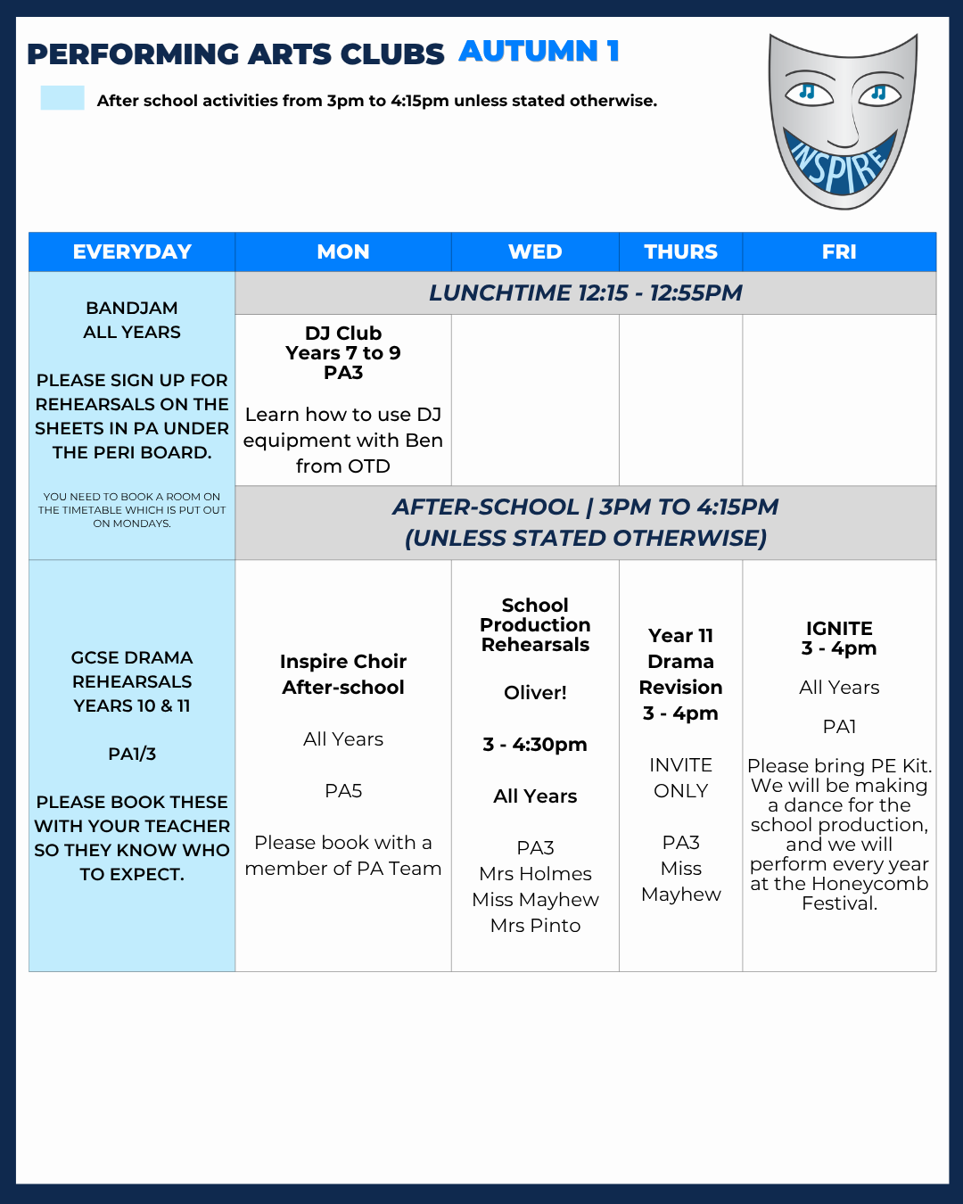 Performing Arts Clubs - Wider Curriculum Clubs 2026/2027 Performing Arts Clubs -